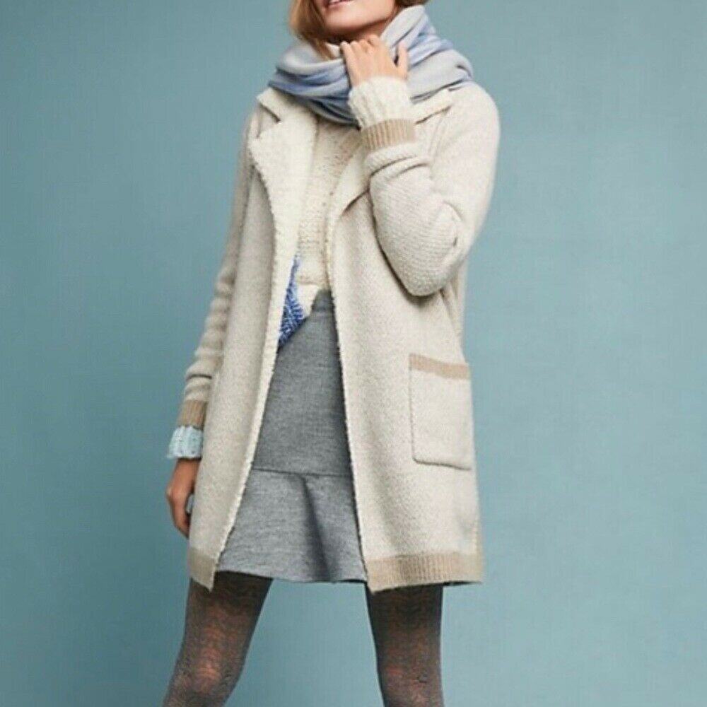 Anthropologie Maude Vivante Sherpa Cardigan Coat Beige Open Front SZ S / M